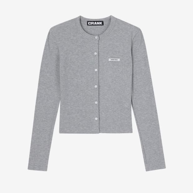 크랭크 니트 스터드 버튼 가디건_그레이