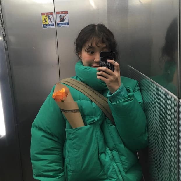 모아올 그린 언발란스 숏패딩점퍼 