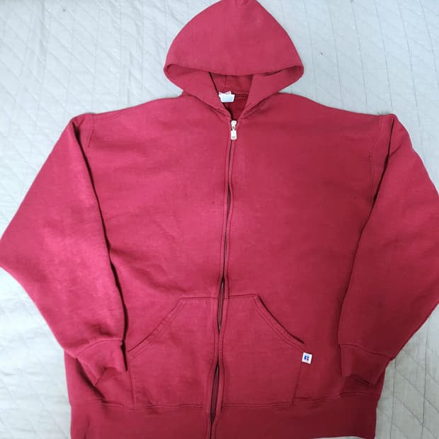 [XXL] 90s 빈티지 러셀 후드 집업 페이디드 레드/버건디