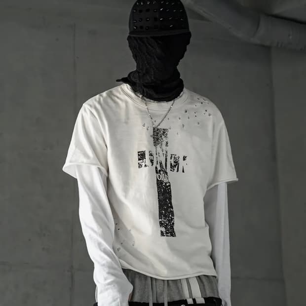 로어링라드 크로스 데미지 슬럽 티셔츠 화이트