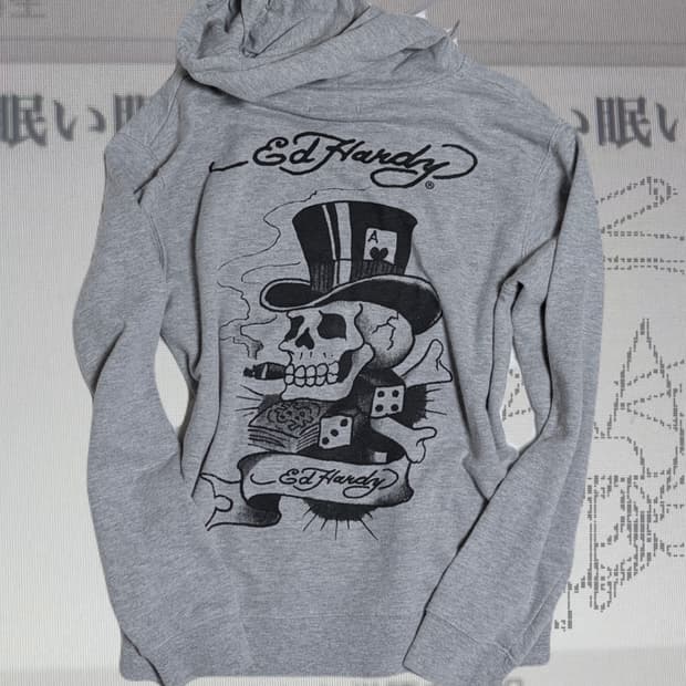 에드하디 해골 레터링 펑크 후드티 그레이 