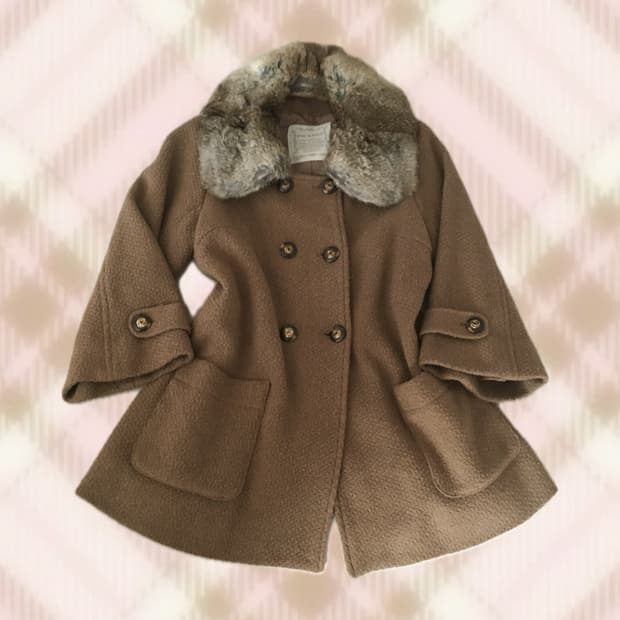 브라운 퍼 코트 라떼 히메 갸루 러블리 로걀 빈티지 모리