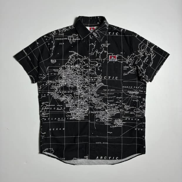 벤데이비스 블랙 세계 지도 패턴 코튼 반팔 셔츠 R2465