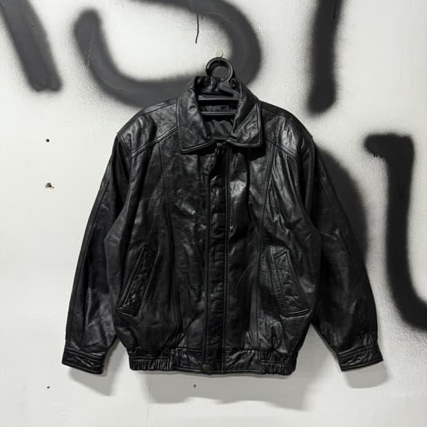 VTG 빈티지 100% 소가죽 리얼 레더 싱글 블루종 자켓