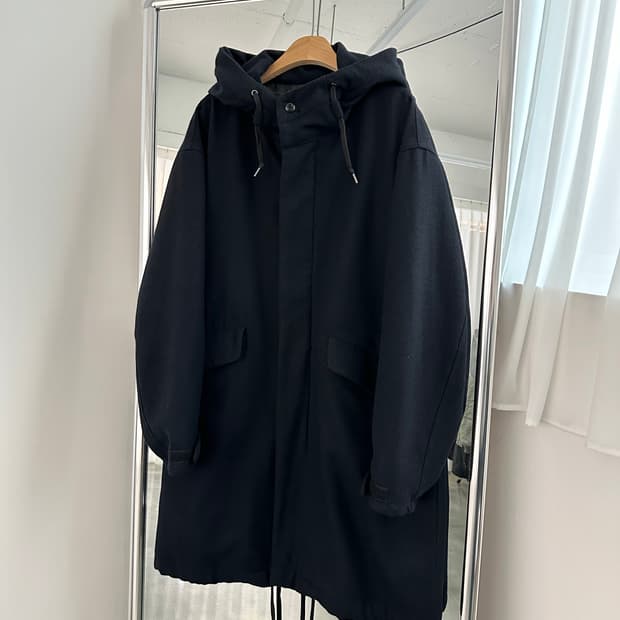 BeAMS 빔즈 울 모즈 코트 M-51 후드 다크 네이비 m 