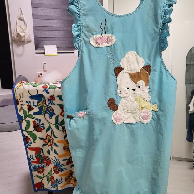 너무귀여운 PET SHOP 고양이 캐릭터 하늘색 앞치마