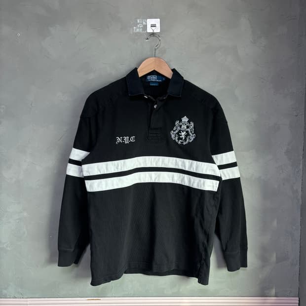 폴로 랄프로렌 90s 빅로고 스트라이프 럭비티