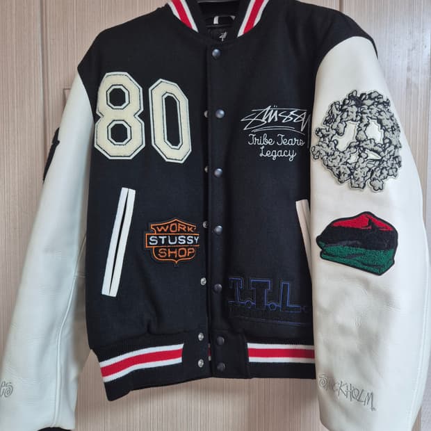 스투시 x 아워레가시 x 데님 티어스 TTL 바시티 자켓 블랙 S
