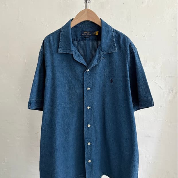 Polo 폴로 랄프로렌 신형라벨 인디고 시어서커 반팔 셔츠