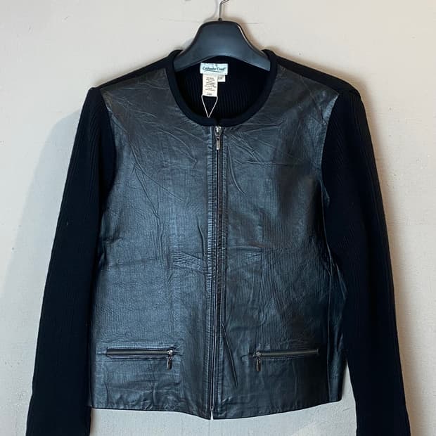 빈티지 레더 & 니트 집업 자켓