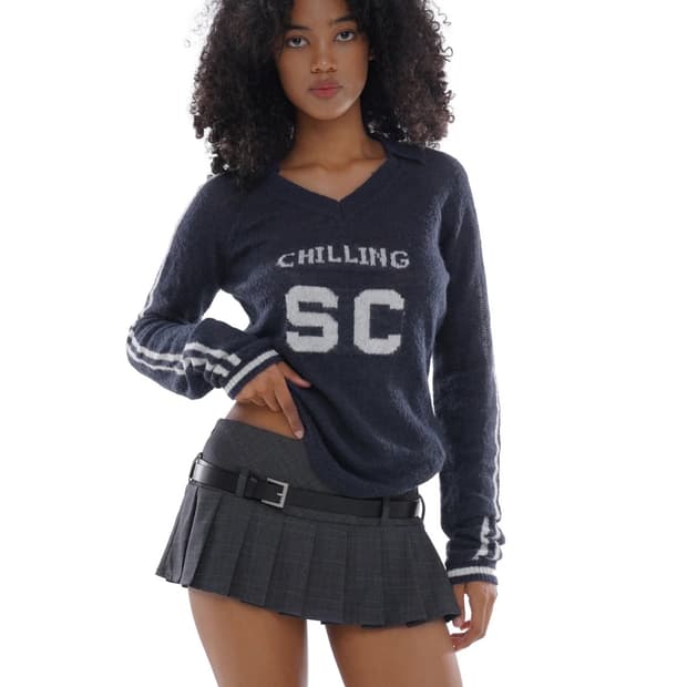 Sweetchilling LOGO V-NECK MOHAIR KNIT