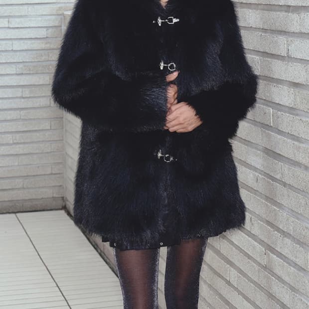 nyxx 후드 퍼 코트 퍼자켓 블랙