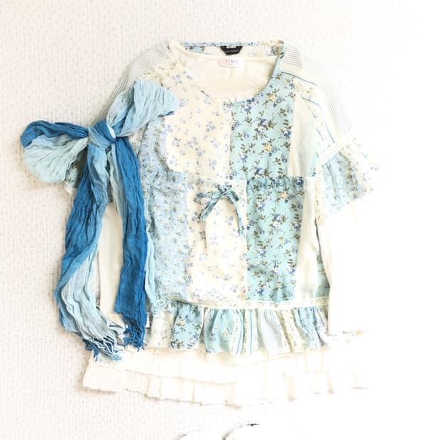 JPN/ 패치워크블라우스 패치워크상의 모리걸블라우스