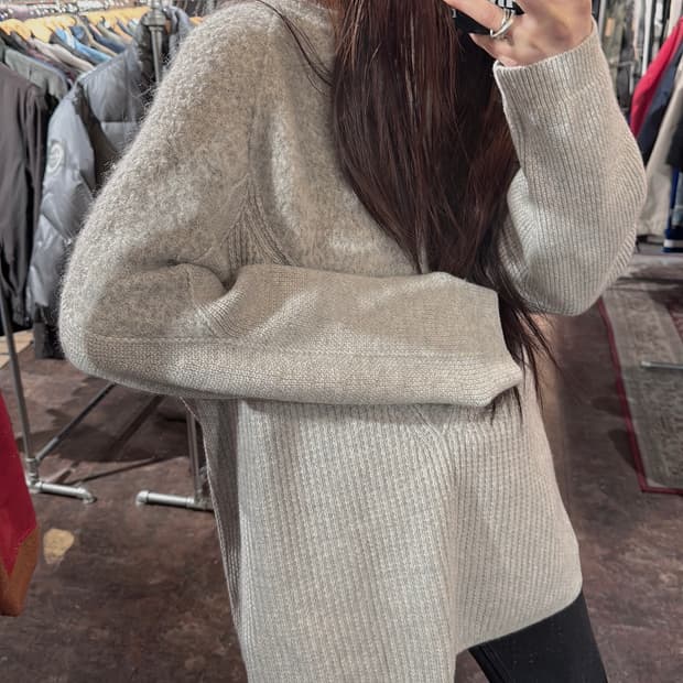 한섬 시스템 system 알파카 그레이 오버핏 울 니트 스웨터 F