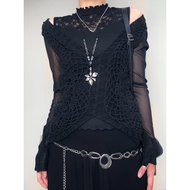 빈티지 블랙 크로셰 니트