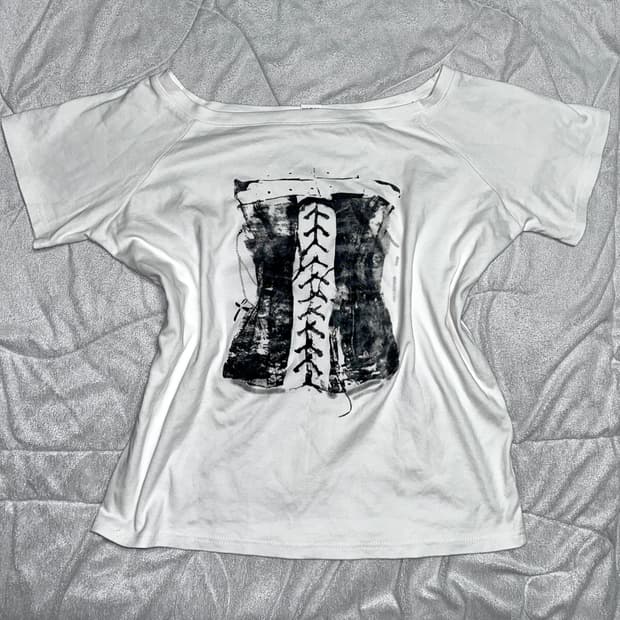 y2k 루즈핏 힙무드 코르셋 프린팅 오프숄더