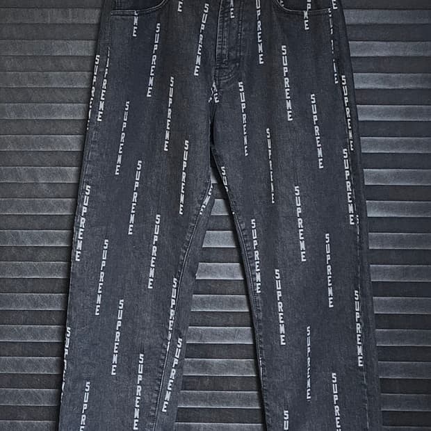 32 슈프림 로고 스트라이프 자카드 레귤러 진 바지 데님