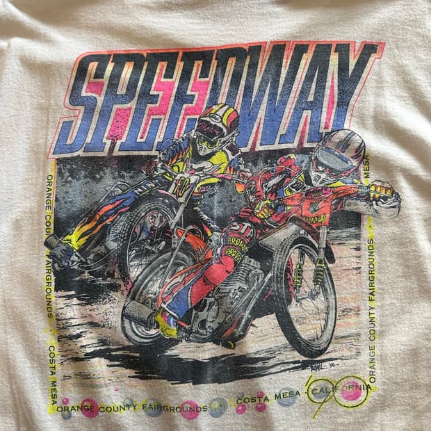 90s 캘리포니아 "Speedway" 더트 트랙 레이싱 티셔츠 - XL