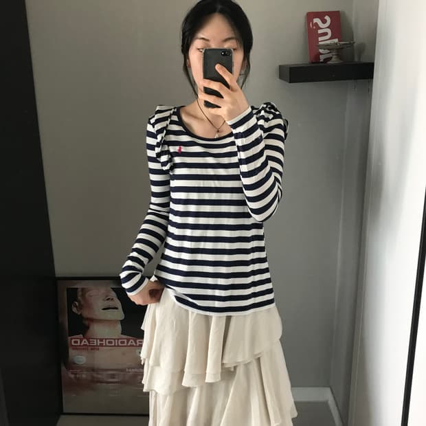 폴로 랄프로렌 포니로고 스트라이프 프릴 긴팔 롱슬리브티