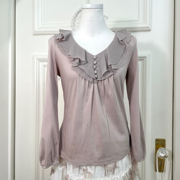 indi pink ruffle shirring cotton top