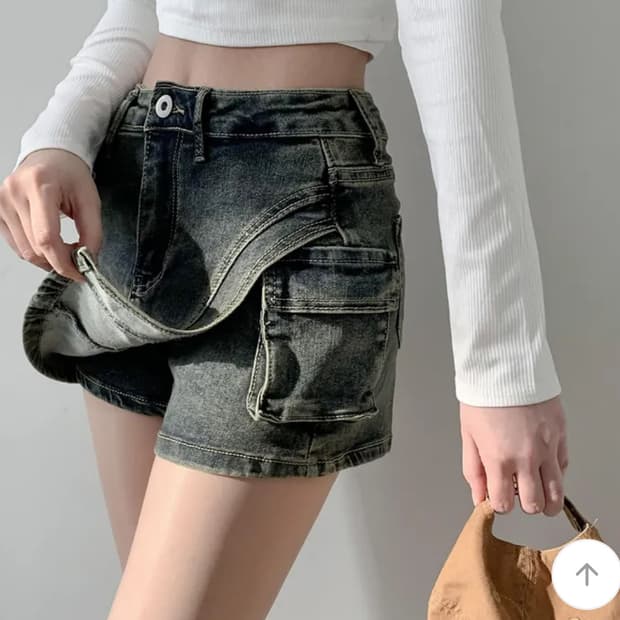 랩 워싱 데님 카고 마이크로 미니 스커트 숏팬츠