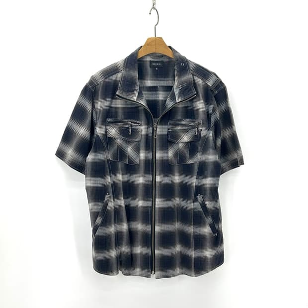 [JPN] MALE & CO.체크 투포켓 집업 반팔셔츠