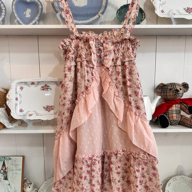 플라워 핑크 프릴 원피스