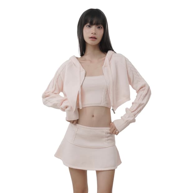 (일괄)클리시어 chou chou 핑크 후드집업 스커트 튜브탑 셋업