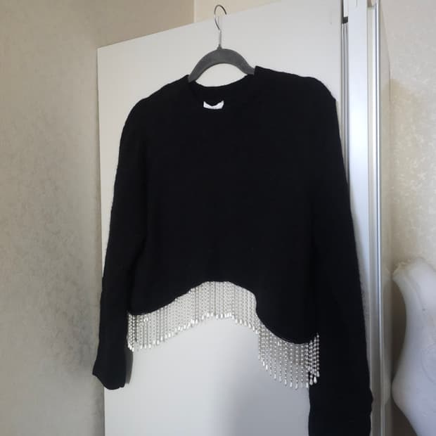 새상품)앤아더스토리즈 알파카 크롭 니트  진주 장식