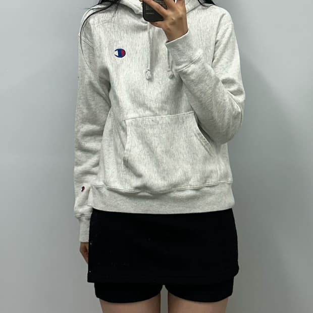 챔피온 리버스위브 그레이 후드티