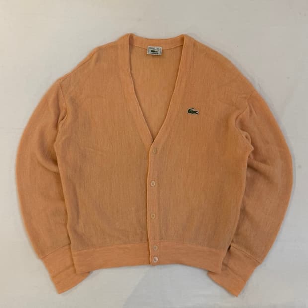 90s 라코스테 희귀컬러 브이넥 울 가디건  코랄 핑크