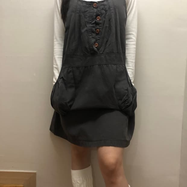 빈티지 그레이 버튼 원피스