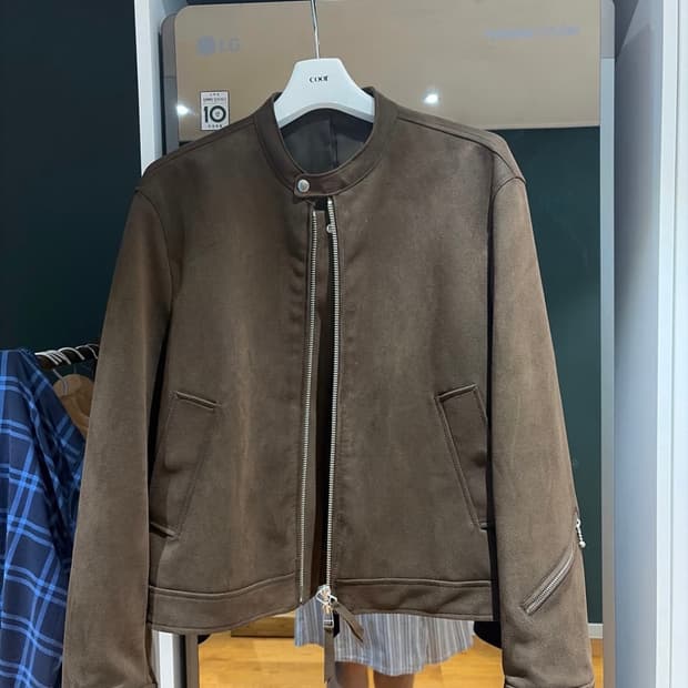 COOR 쿠어 페이크 심 워시드 스웨이드 바이커 점퍼 XL