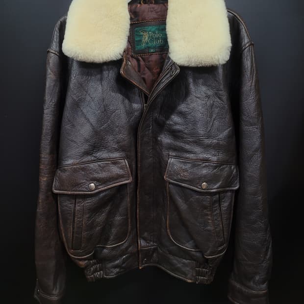 Vintage Polo Club Leather Bomber Jacket