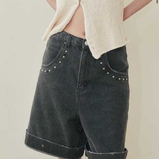 STUD BERMUDA DENIM, DEEP GRAY