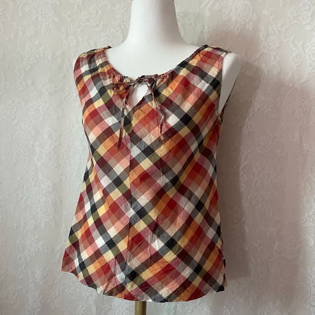 체크 리본 나시 블라우스