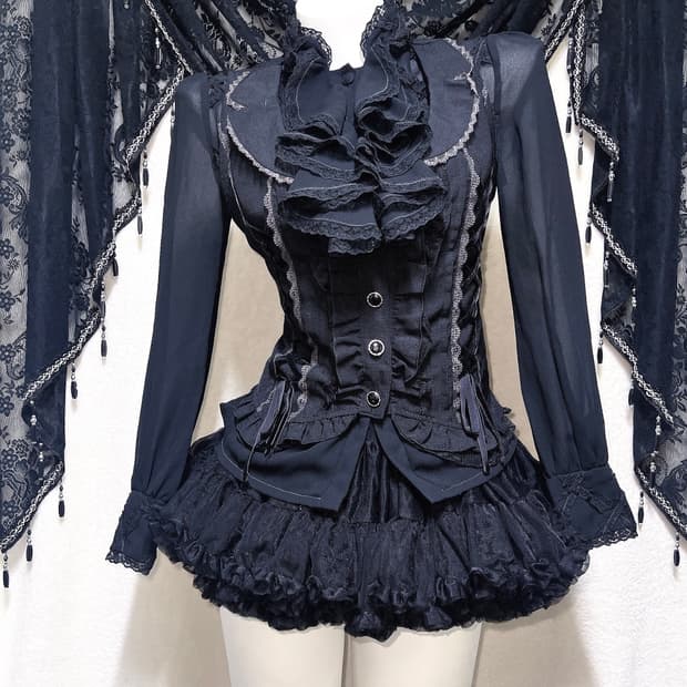로맨틱고딕 고스로리 펑크 프릴레이스 블라우스 공겜 핀터 갸루 미사 세라깔