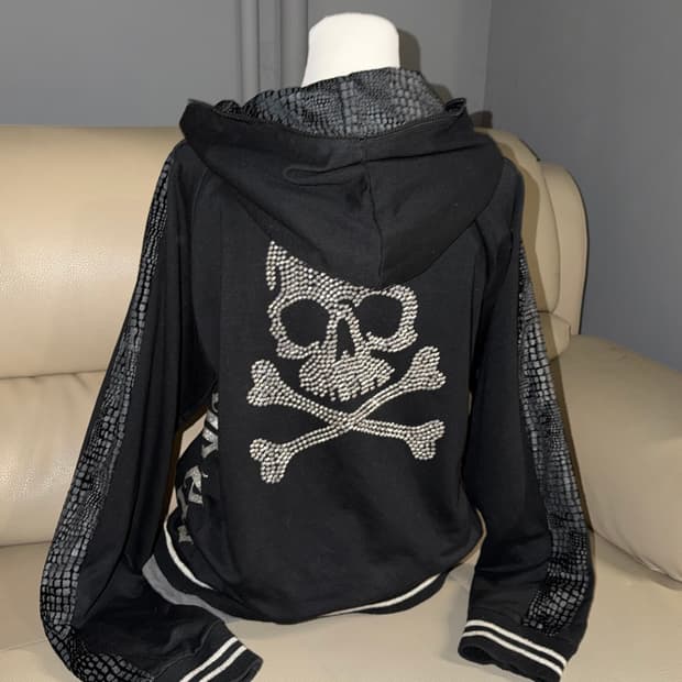 skull cubic python line hood zip-up