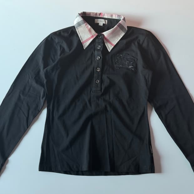 버버리 블랙 긴팔 카라 티셔츠 여성 XS