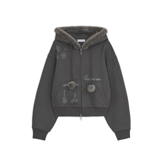 허그유어스킨 핫픽스 퍼 후드집업 차콜