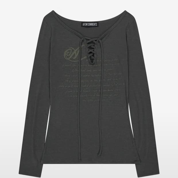 어퓨커멘츠 페일 프린트 레이스업 롱슬리브 탑 차콜