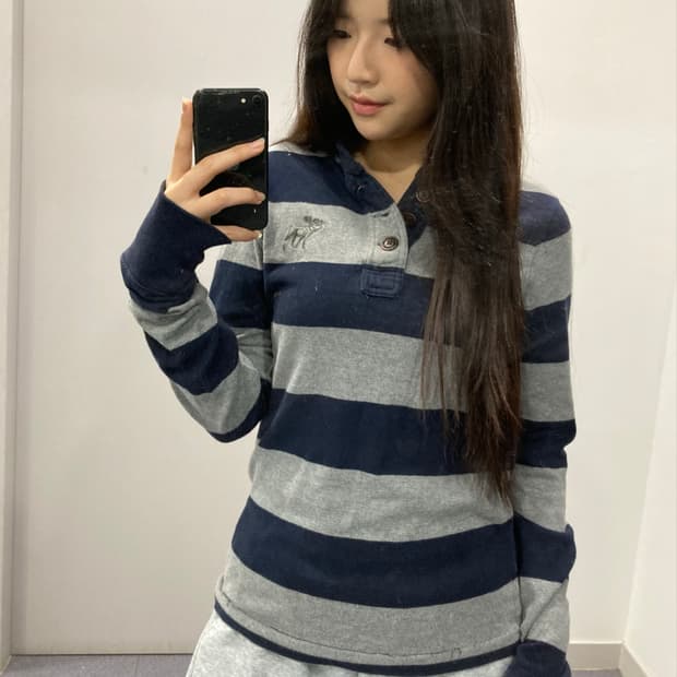 아베크롬비 순록 로고 스트라이프 헨리넥 롱슬리브