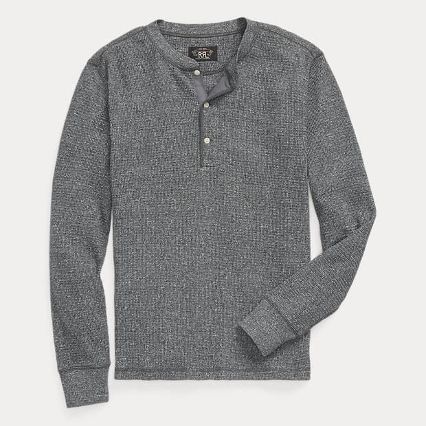RRL 가먼트 다이 와플 니트 헨리 셔츠 S