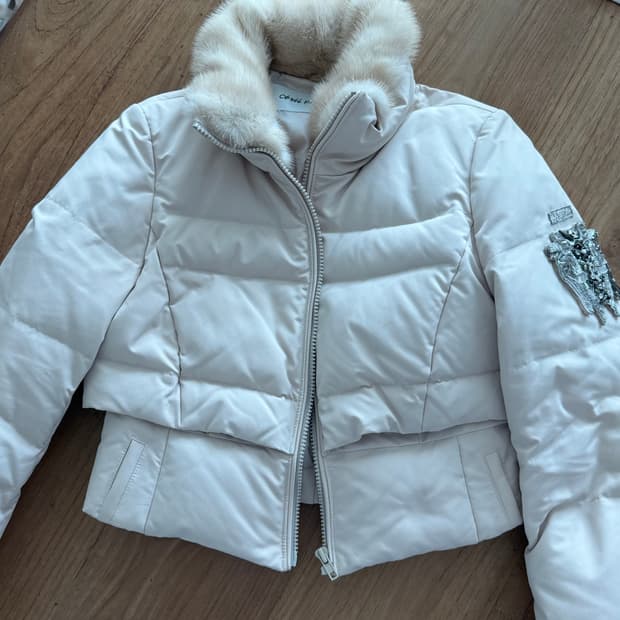 오브제 밍크퍼 아이보리 숏 패딩