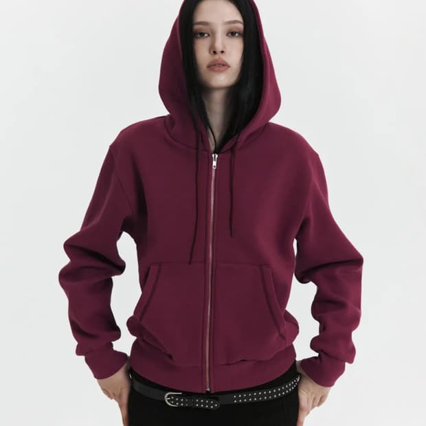 큐리티 C VELVET LOGO FLEECE ZIP-UP HOODIE