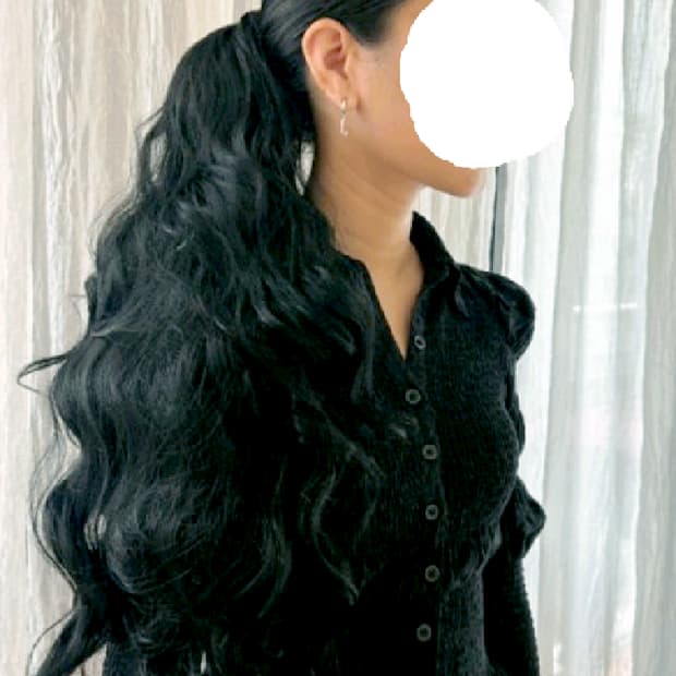 포니테일 웨이브 집게핀 자연스러운 가발 내추럴 블랙