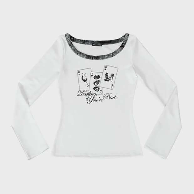 달링유어배드 플레잉 카드 벨벳 트리밍 티셔츠