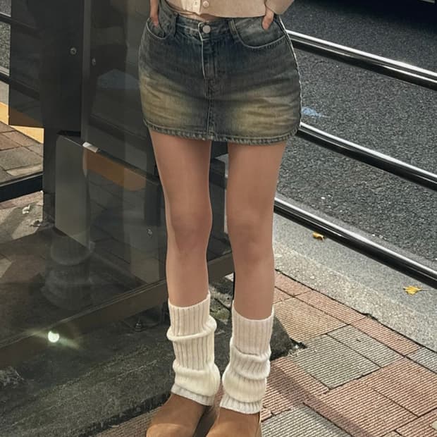 골반볼륨업 빈티지 워싱 반 하이웨스트 치마바지