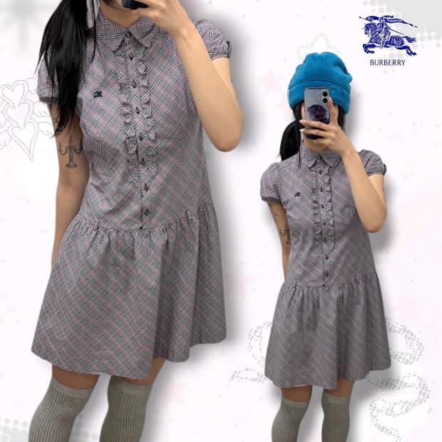 버버리 핑크체크 원피스