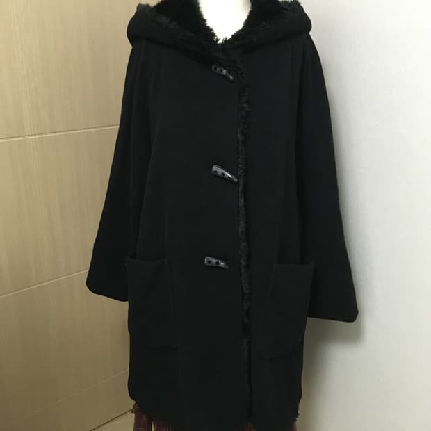 일본빈티지 블랙 울 앙고라 후드 퍼 떡볶이 코트 모리걸 미니멀